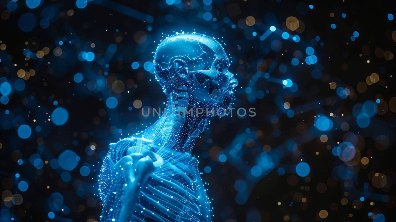 The skeletal structure of the human body. X-ray image of the future. 3D illustration.