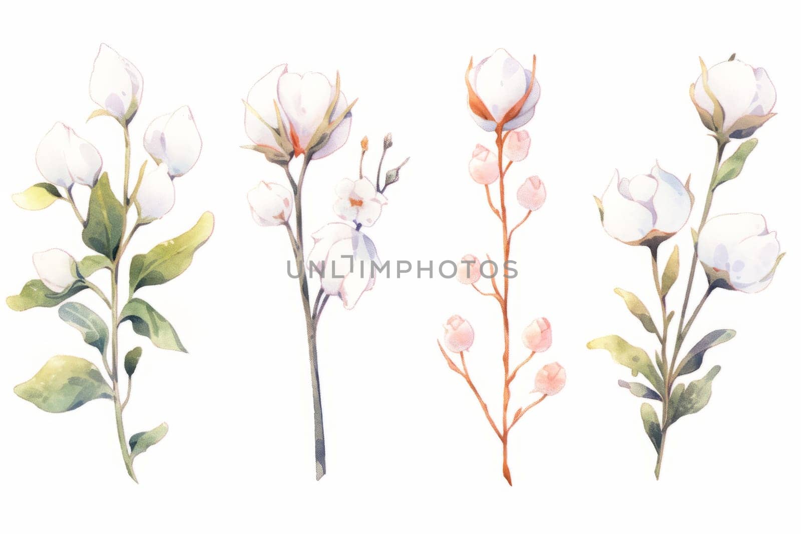 Cotton flowers hand drawn watercolor illustration. by Artsiom