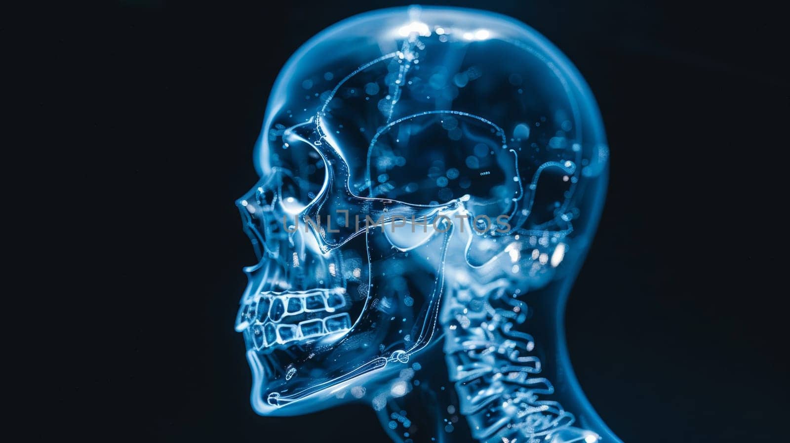 The skeletal structure of the human body. X-ray image of the future. 3D illustration.