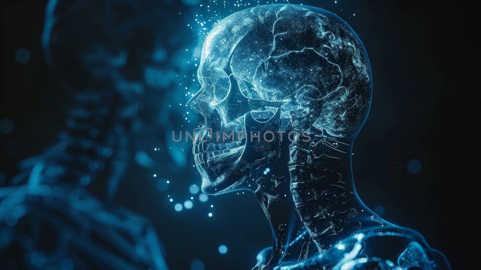 The skeletal structure of the human body. X-ray image of the future. 3D illustration.