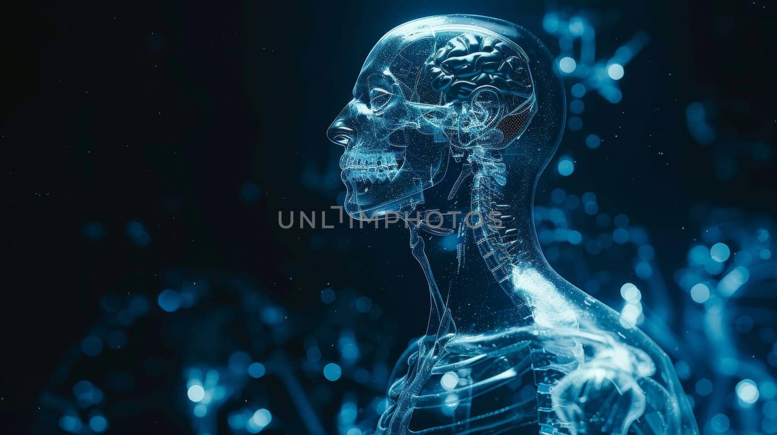 The skeletal structure of the human body. X-ray image of the future. 3D illustration.