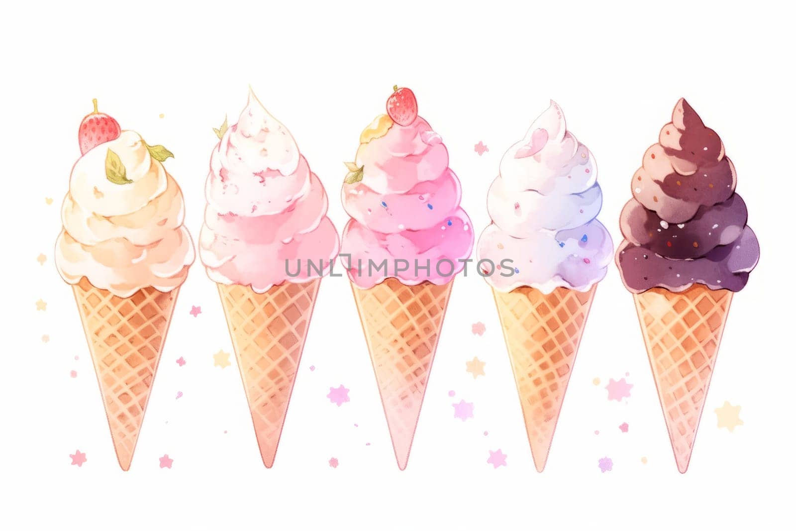 Ice cream hand drawn watercolor illustration