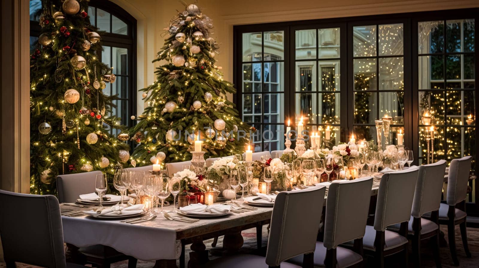 Christmas at the manor, English countryside decoration and festive interior decor