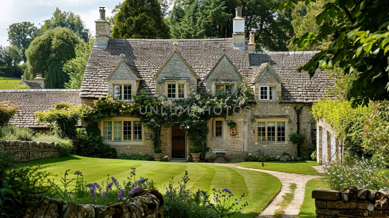 Cotswolds cottage in the English countryside style, modern architecture and design