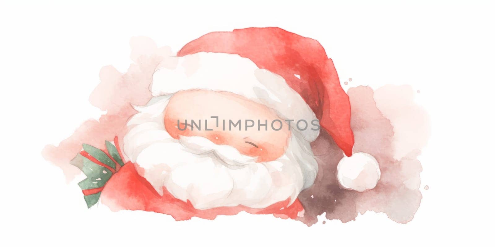 Kawaii little Santa Claus hand drawn watercolor illustration