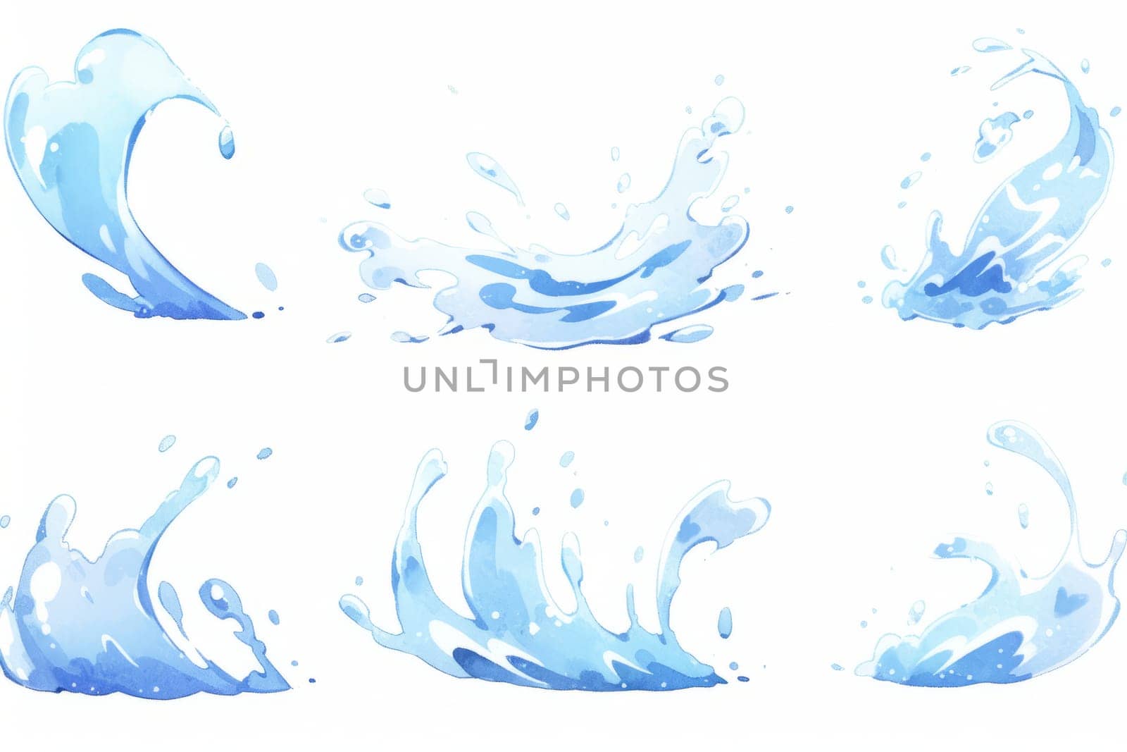 Set of water splash hand painted watercolor illustration. by Artsiom