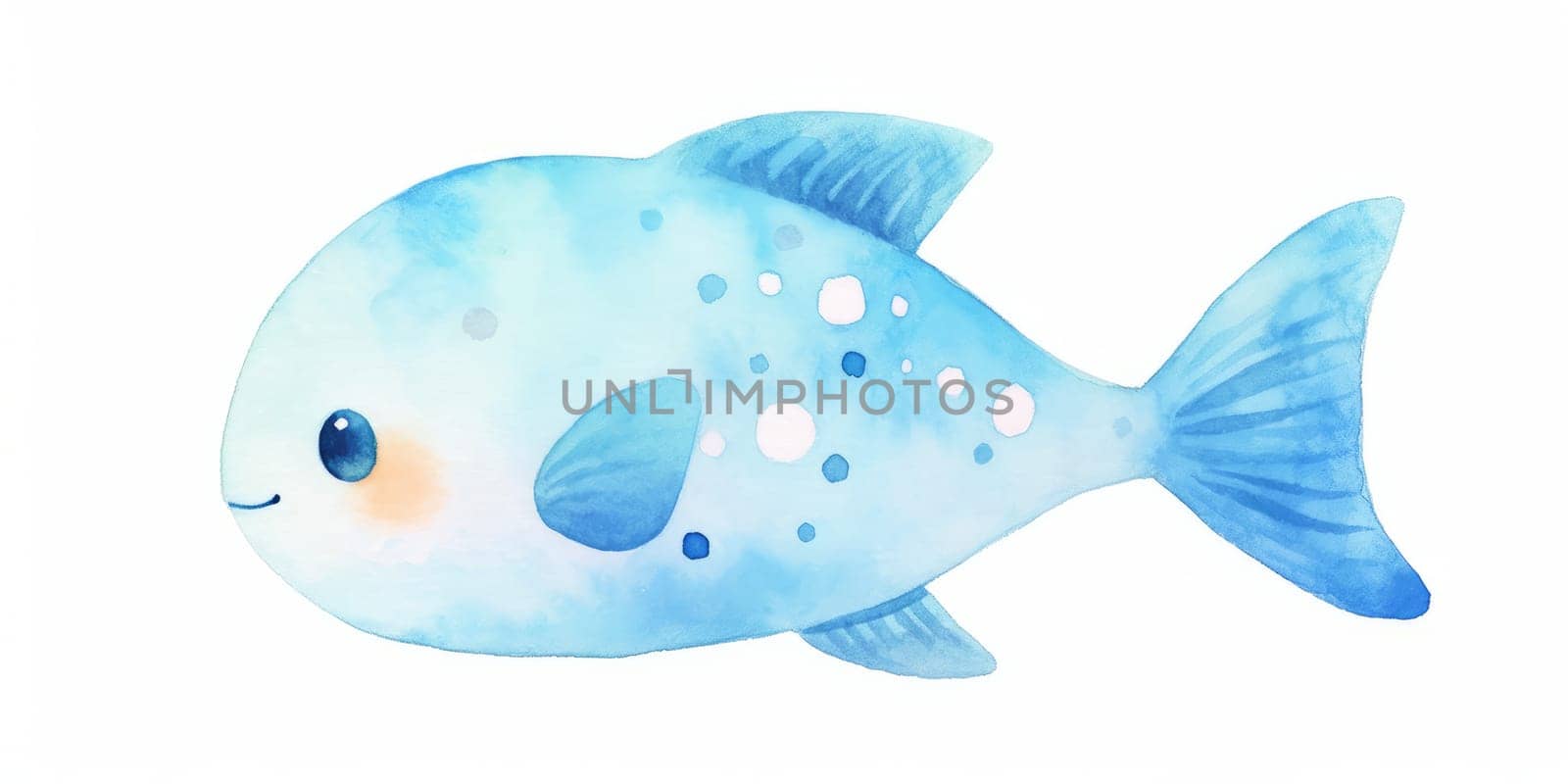 Cute kawaii fish hand drawn watercolor illustration. by Artsiom