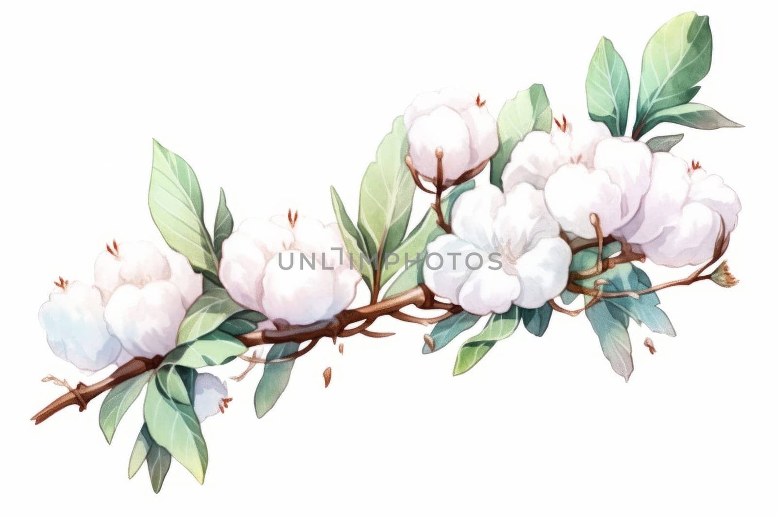 Cotton flowers hand drawn watercolor illustration. by Artsiom