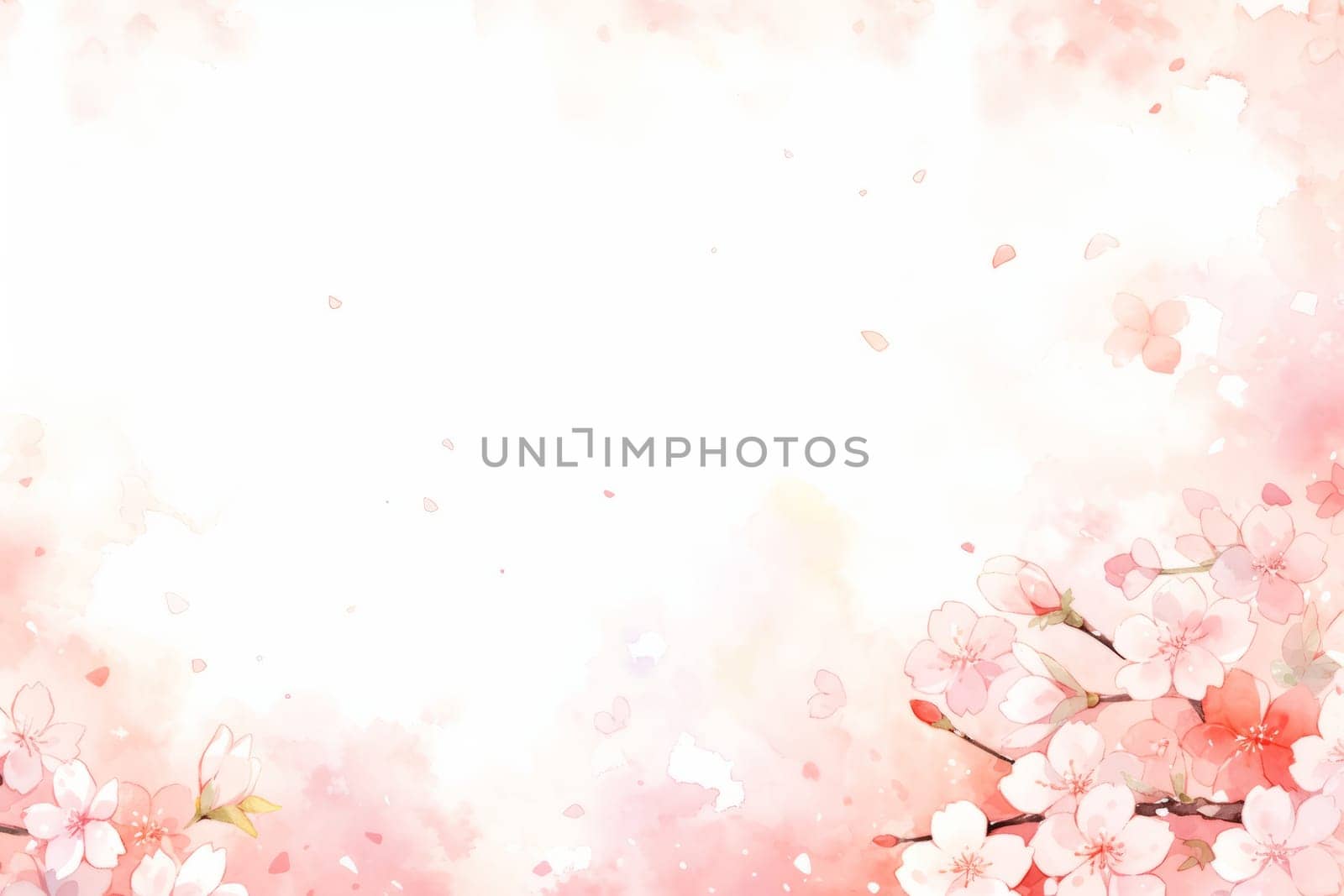 Branch of cherry blossom hand drawn watercolor illustration