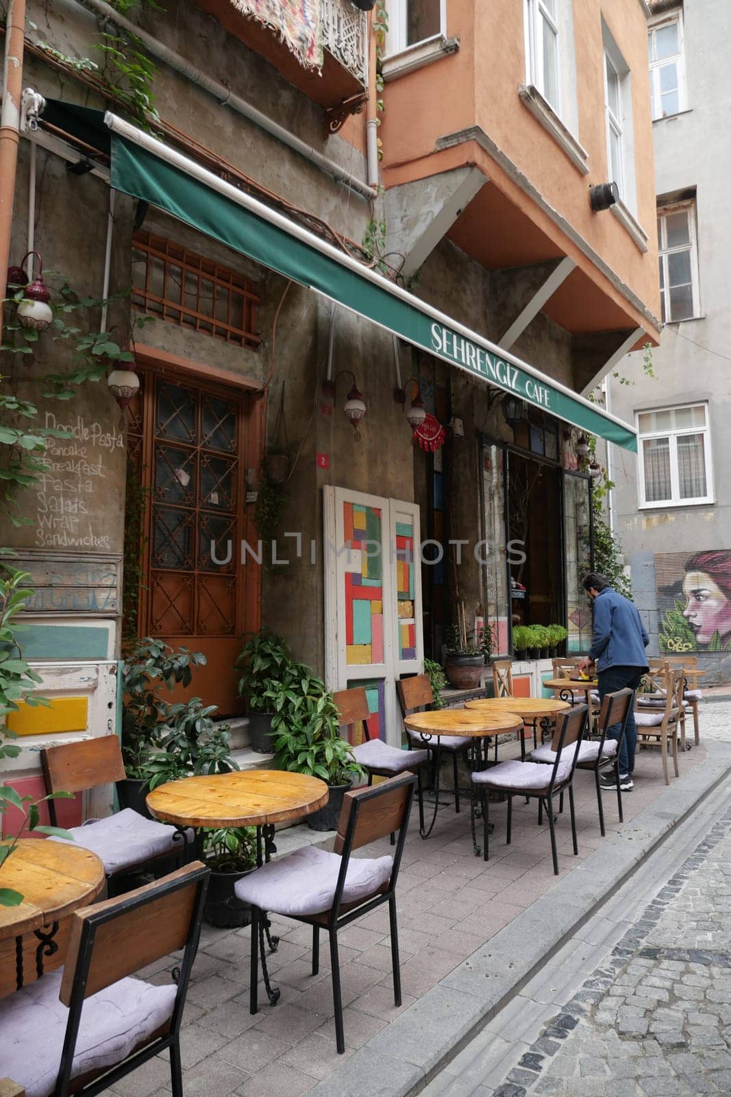 turkey istanbul 12 june 2023. cafe store front in old city Balat. Balat is popular touristic destination in Istanbul