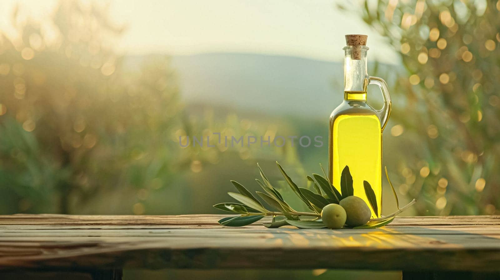 Olive oil bottle ad background with copyspace, vegetable oil commercial produce, food industry and retail concept