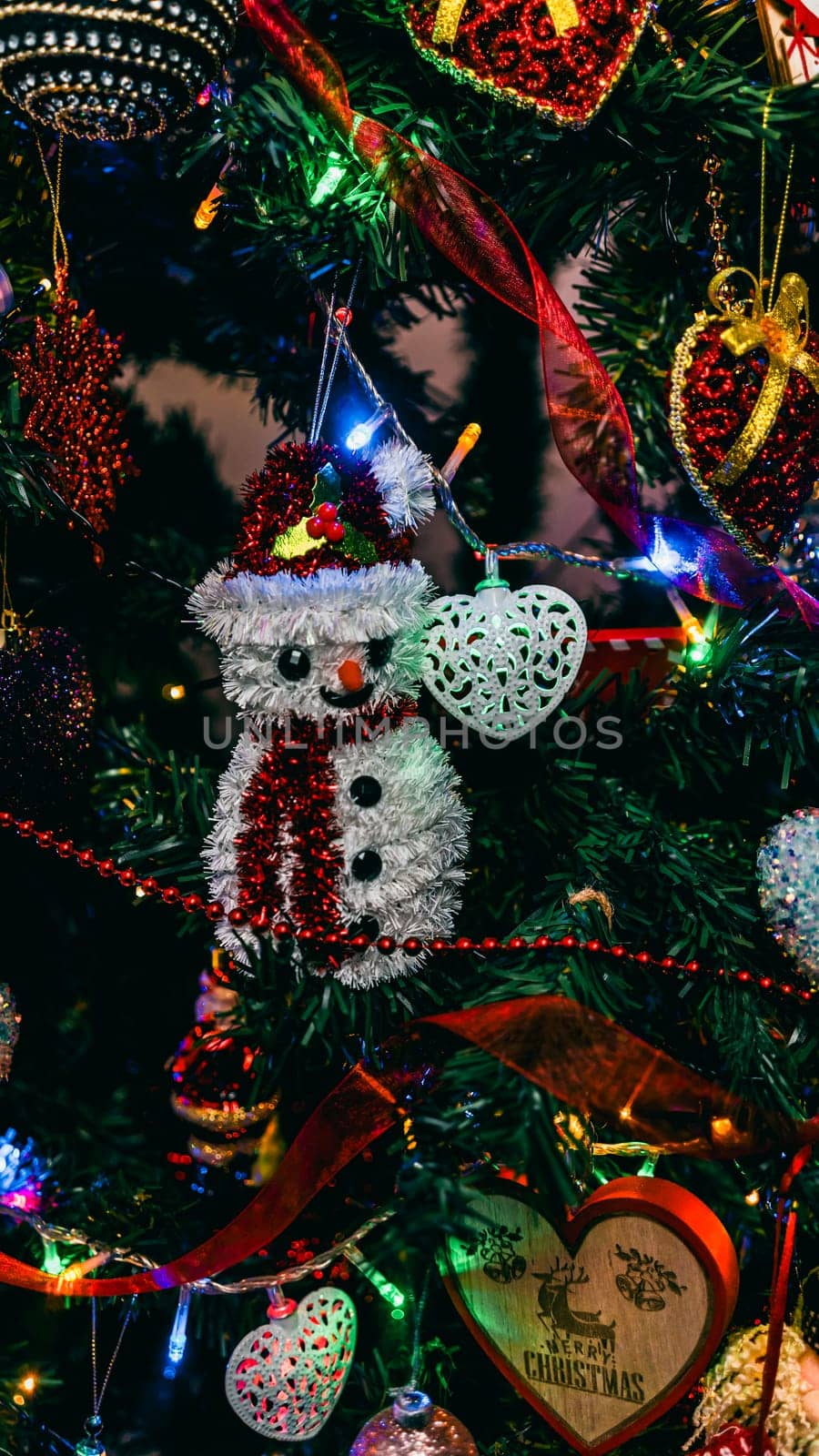 Christmas decorations. Colorful Christmas lights background by vladispas