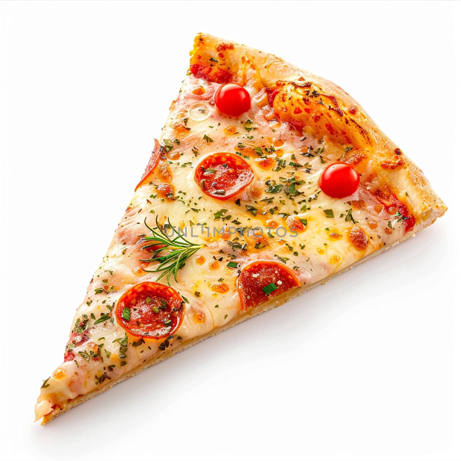 Pizza slice isolated on white background, online delivery from pizzeria, take away and fast food concept