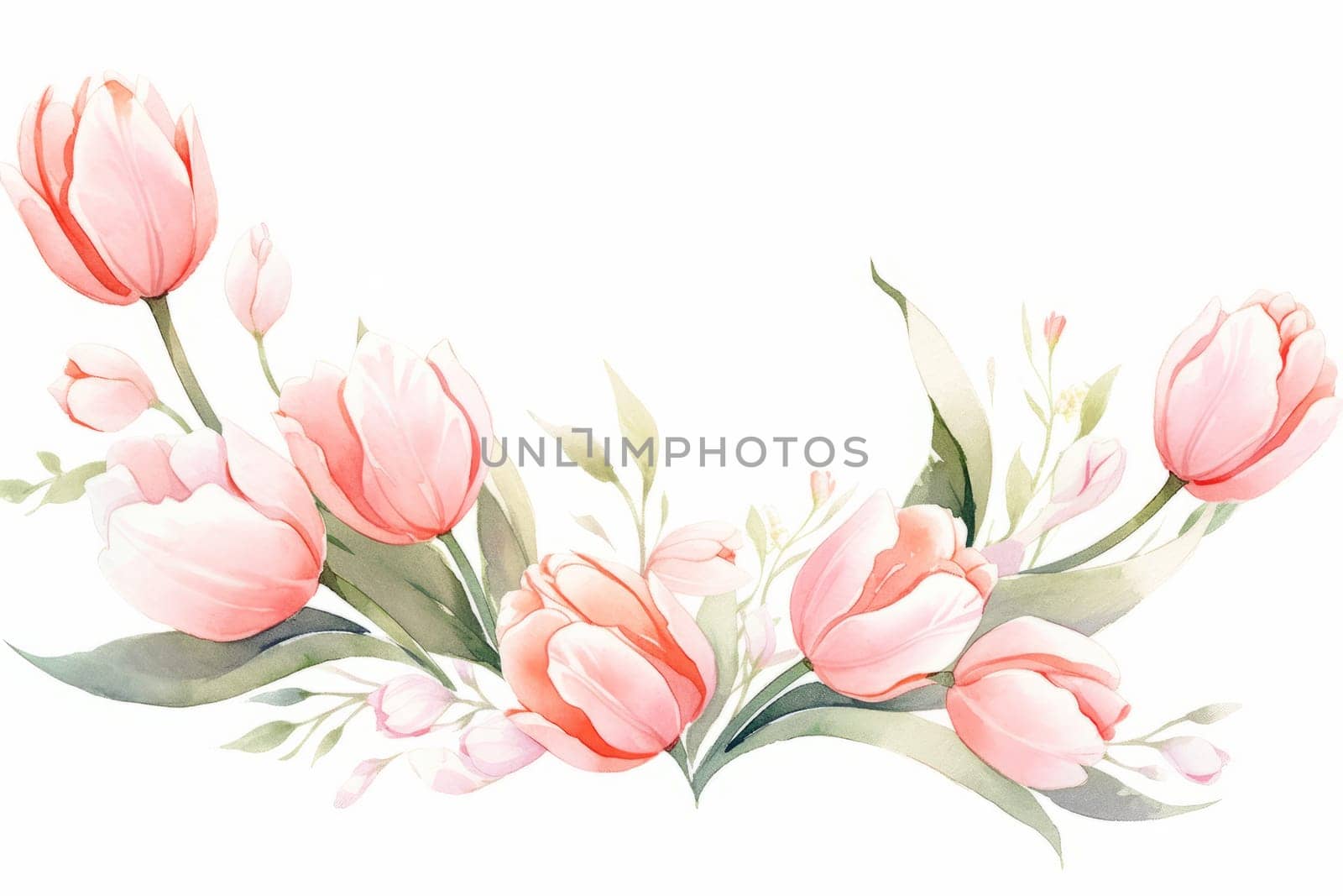 Tulips flower hand painted watercolor illustration