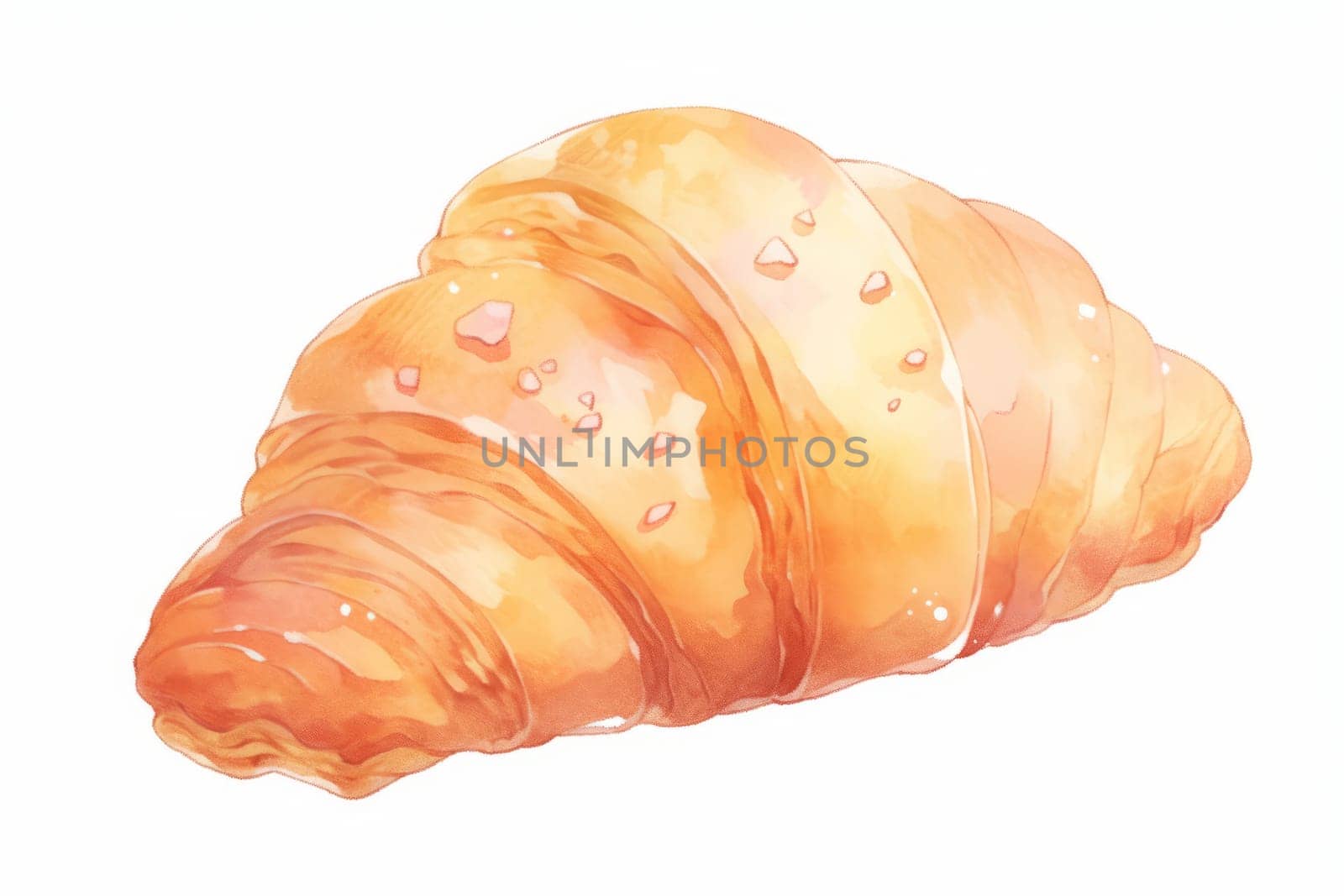 French croissant hand drawn watercolor illustration