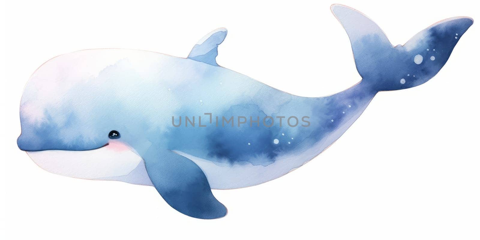 Cute kawaii dolphin hand drawn watercolor illustration. by Artsiom