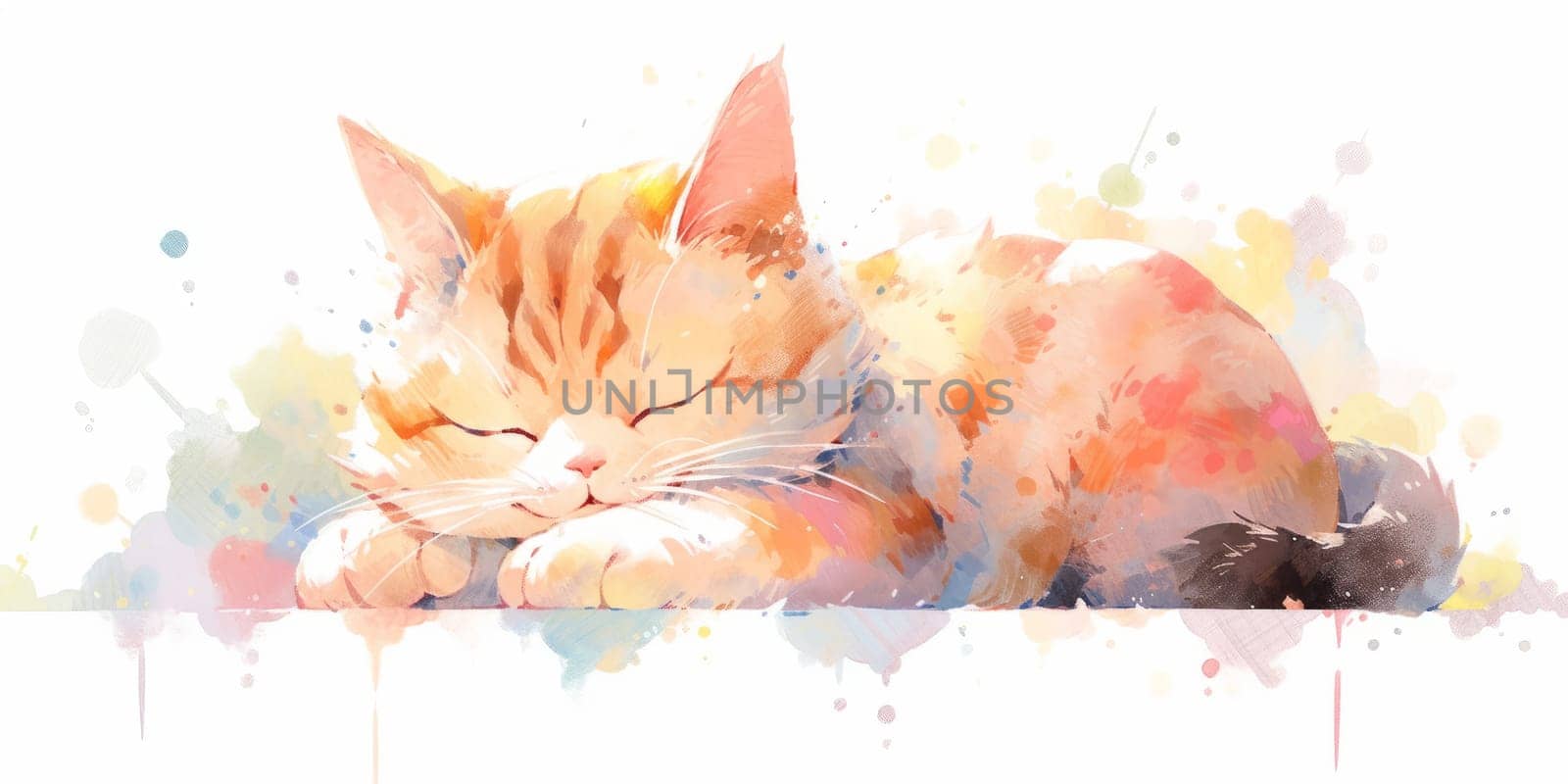 Cute cat hand drawn watercolor illustration. by Artsiom