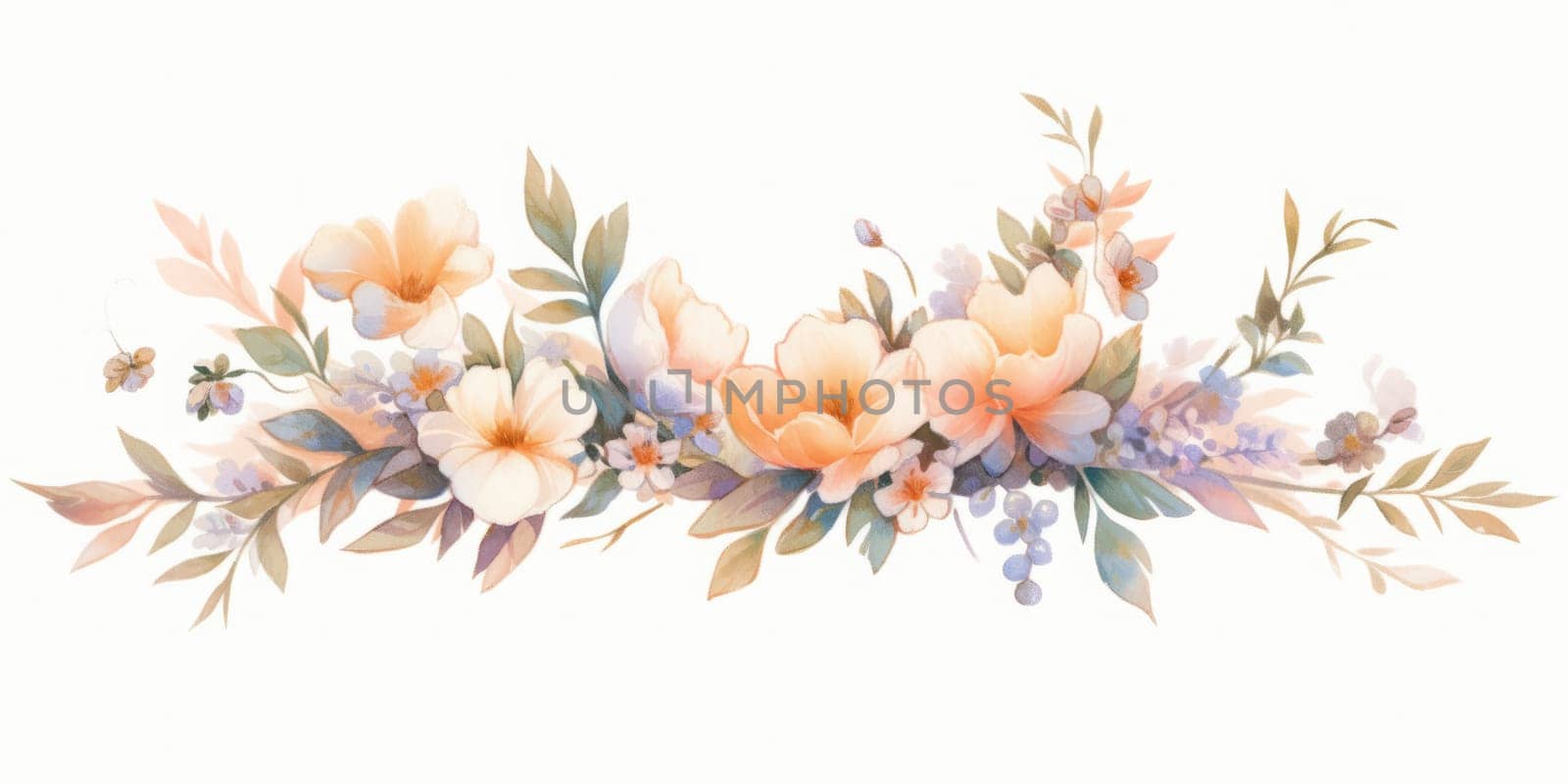 Watercolour floral illustration set. DIY blush pink blue flower, green leaves