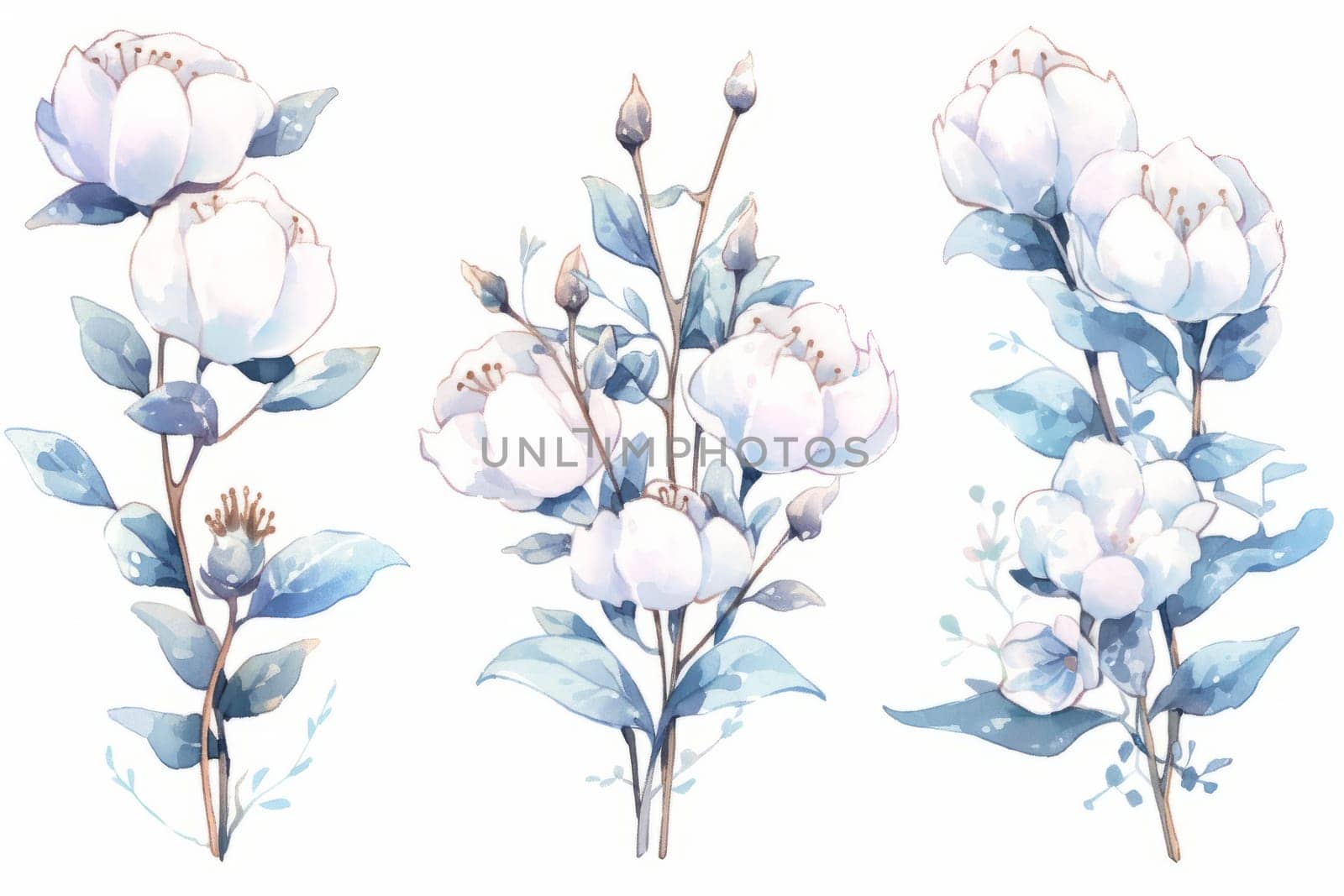 Cotton flowers hand drawn watercolor illustration. by Artsiom
