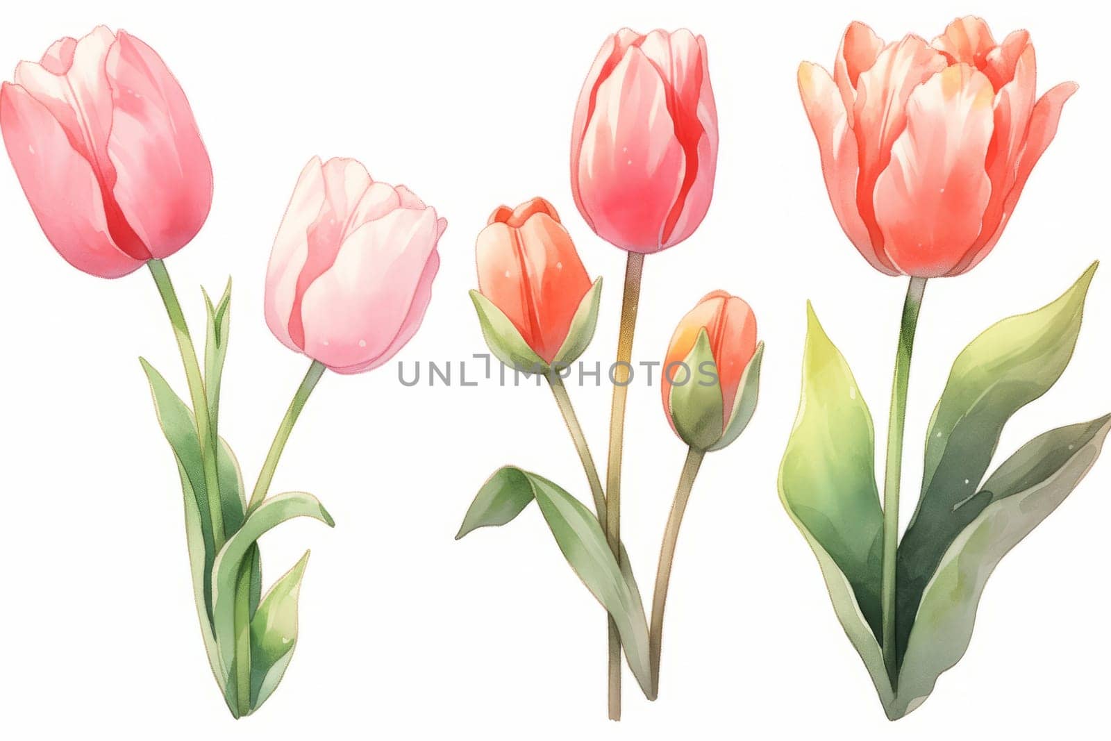 Tulips flower hand painted watercolor illustration