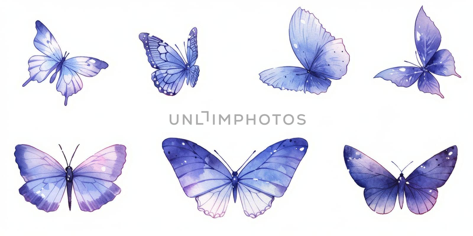 Set of flying gentle butterflies. Illustration in vintage watercolor style. Template for your design. by Artsiom