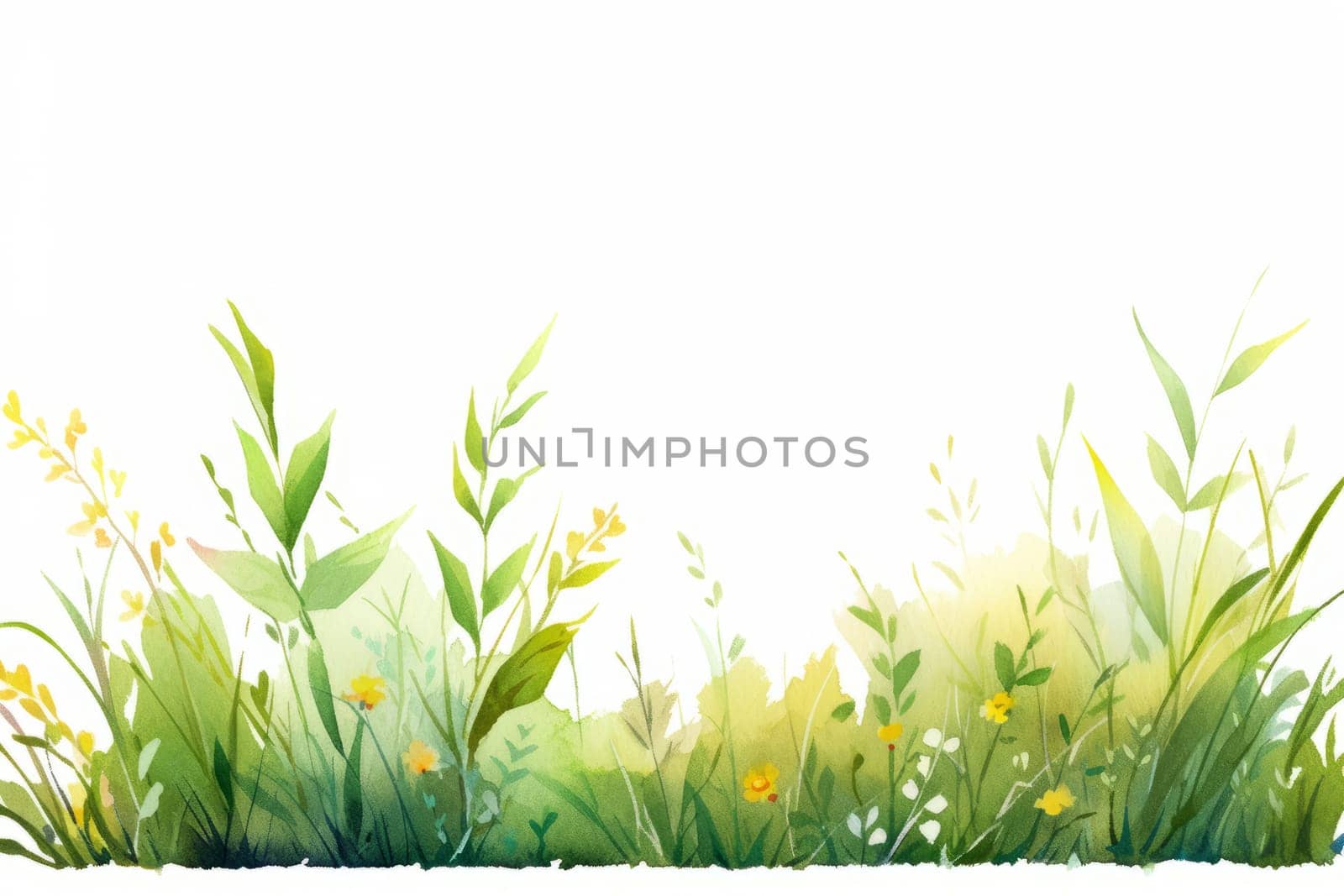 Green and gold grass border hand painted watercolor illustration