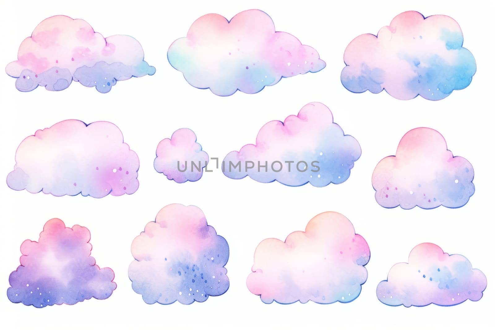 Clouds set hand drawn simple cute watercolor design. by Artsiom