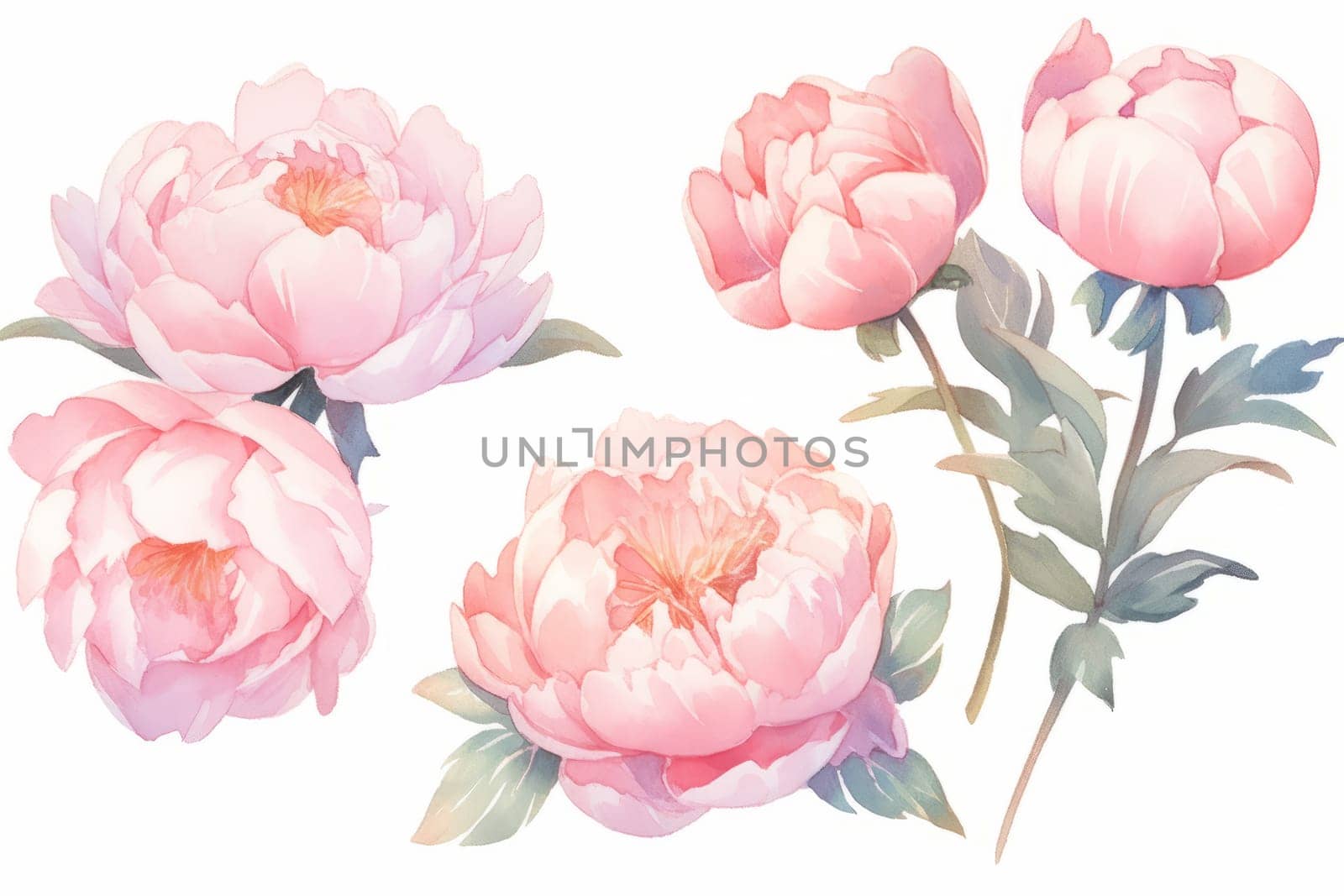 Peony flower hand painted watercolor illustration