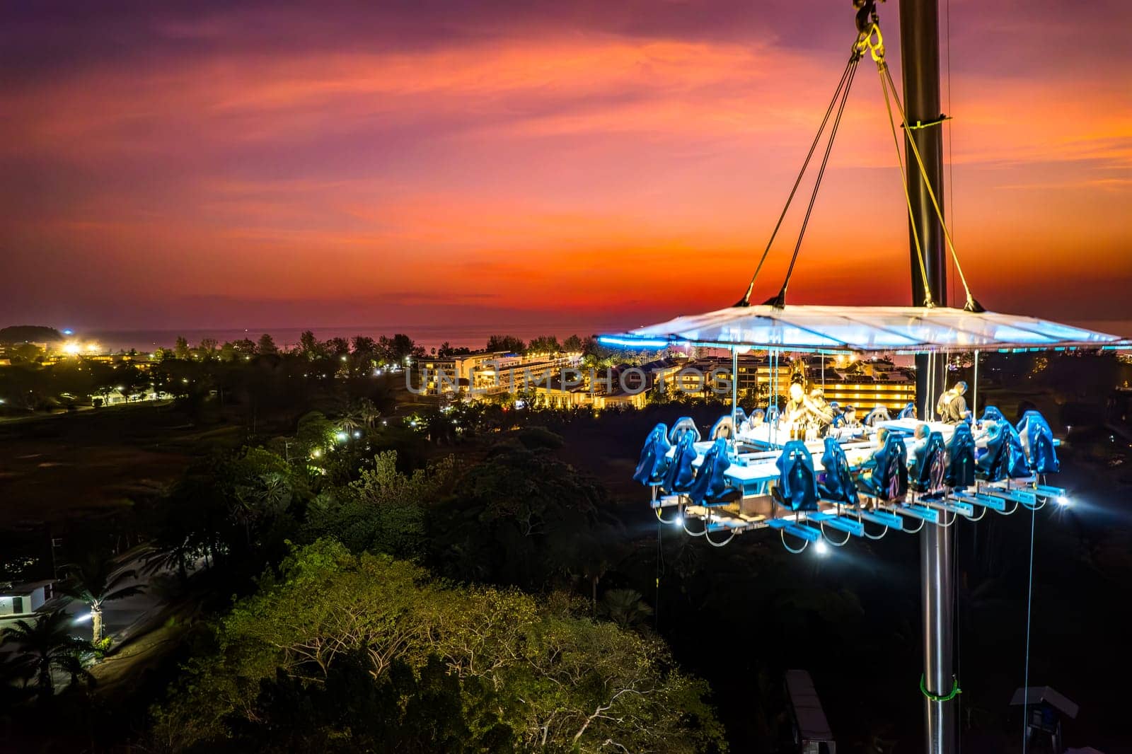 Aerial view of a dinner in the sky in Karon, Phuket, Thailand, south east asia