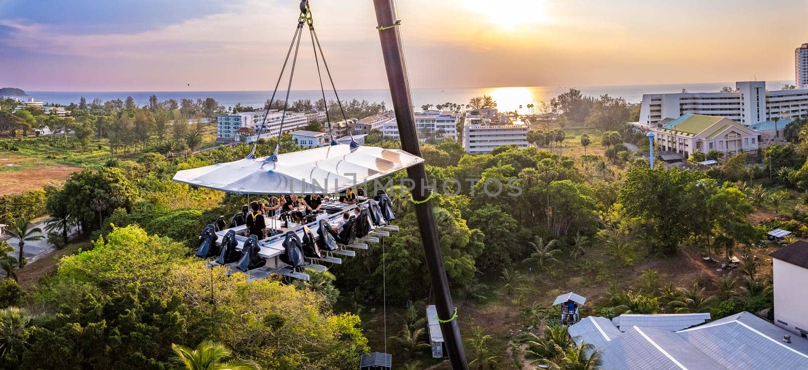 Aerial view of a dinner in the sky in Karon, Phuket, Thailand, south east asia