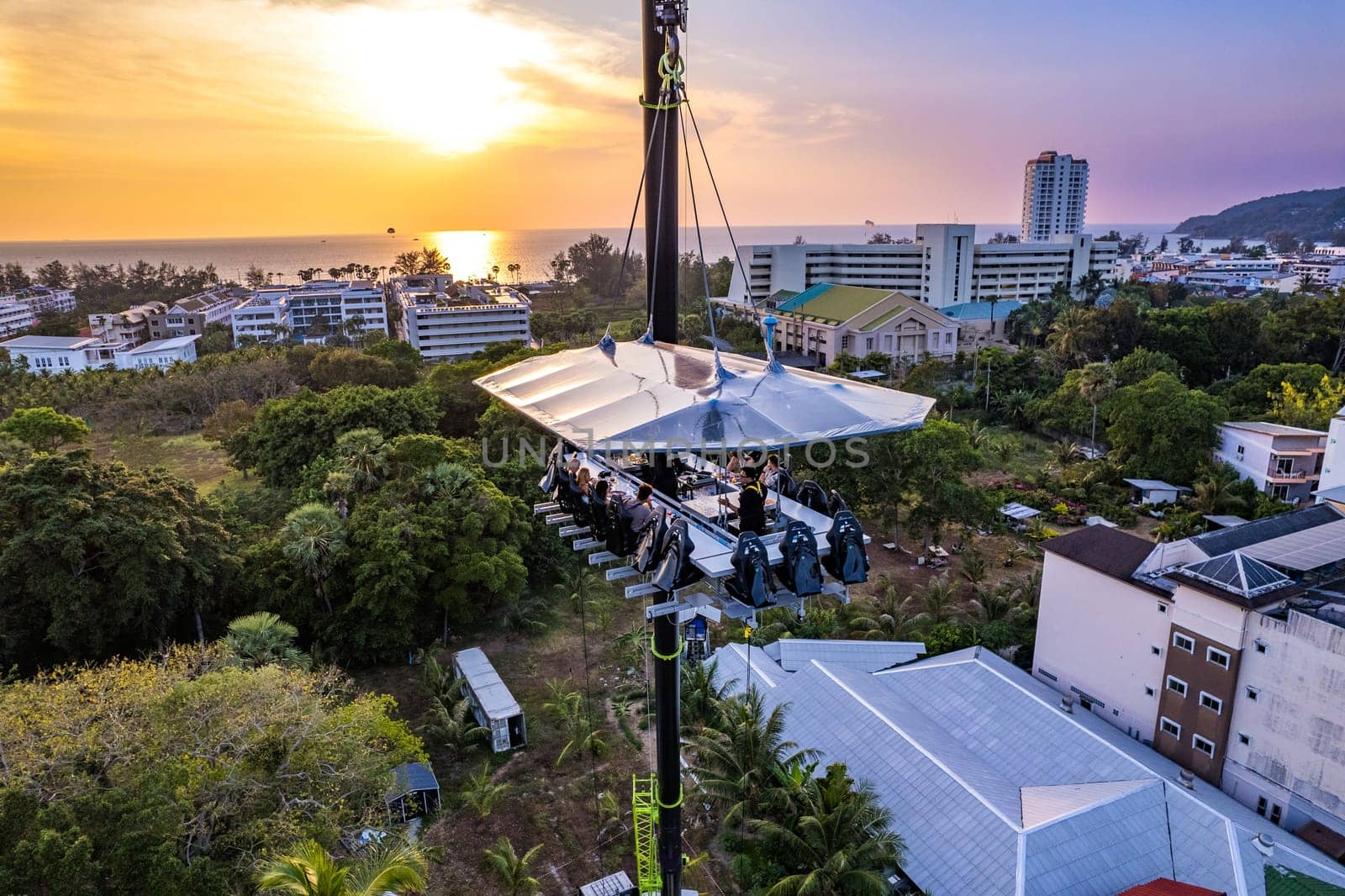 Aerial view of a dinner in the sky in Karon, Phuket, Thailand, south east asia