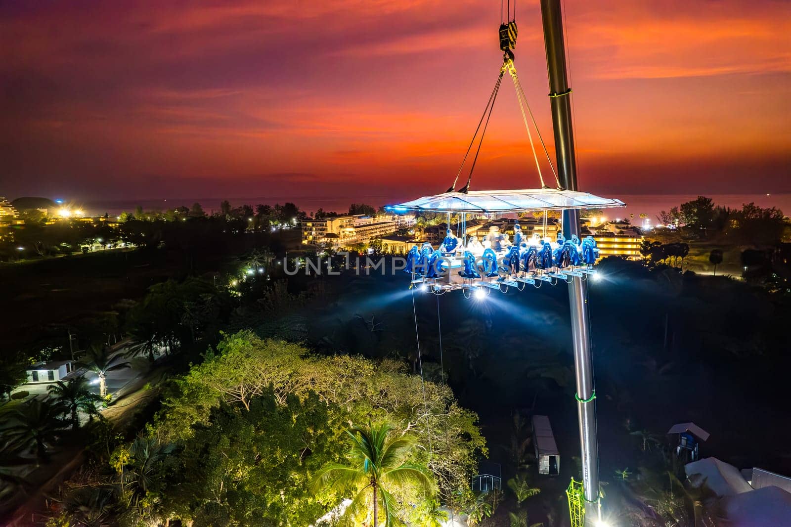 Aerial view of a dinner in the sky in Karon, Phuket, Thailand, south east asia