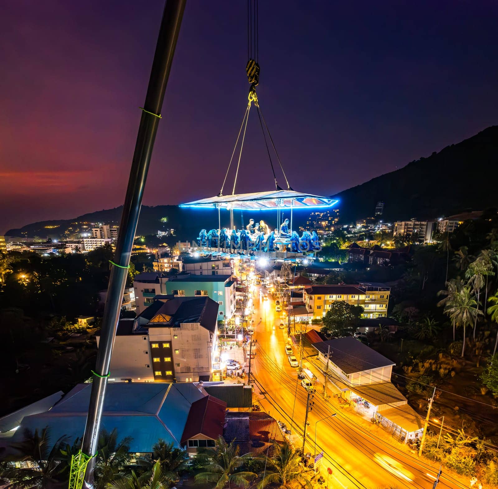 Aerial view of a dinner in the sky in Karon, Phuket, Thailand, south east asia