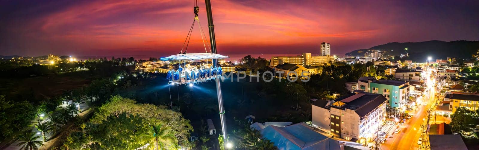 Aerial view of a dinner in the sky in Karon, Phuket, Thailand, south east asia