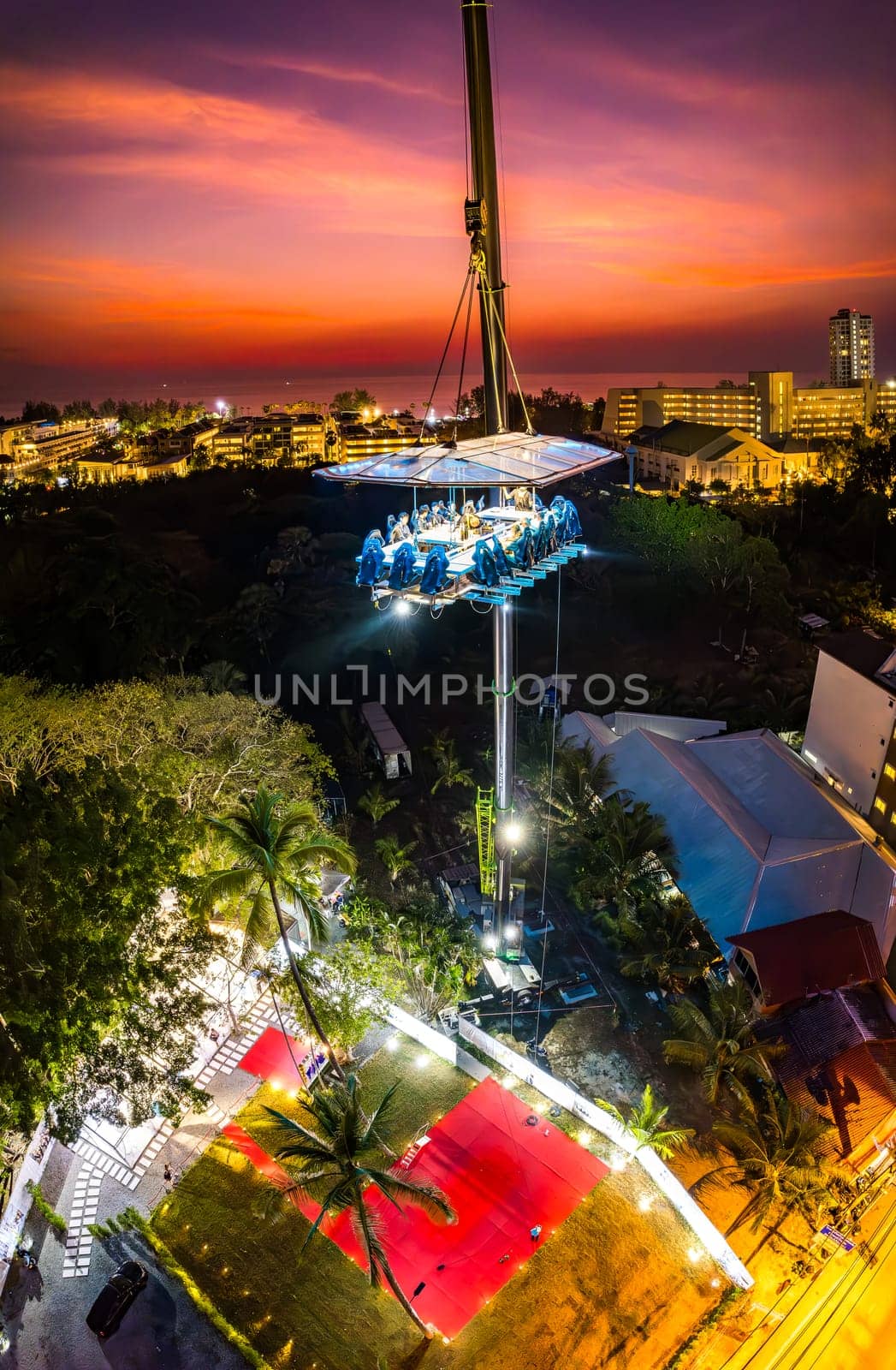 Aerial view of a dinner in the sky in Karon, Phuket, Thailand, south east asia