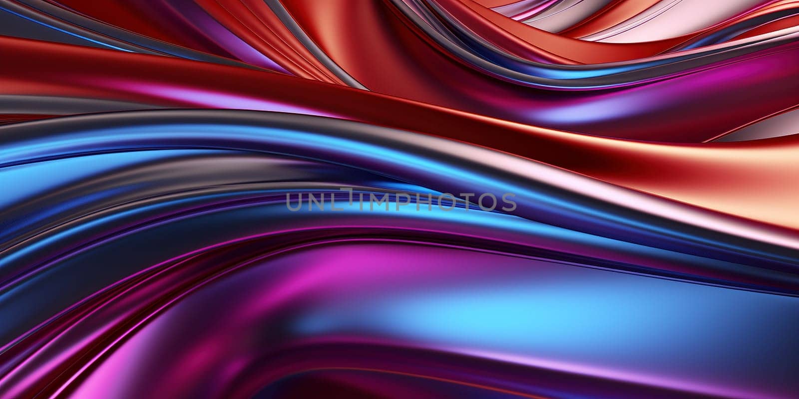 Metallic rainbow gradient waves abstract background. Iridescent chrome wavy surface. Liquid surface, ripples, reflections. 3d render illustration