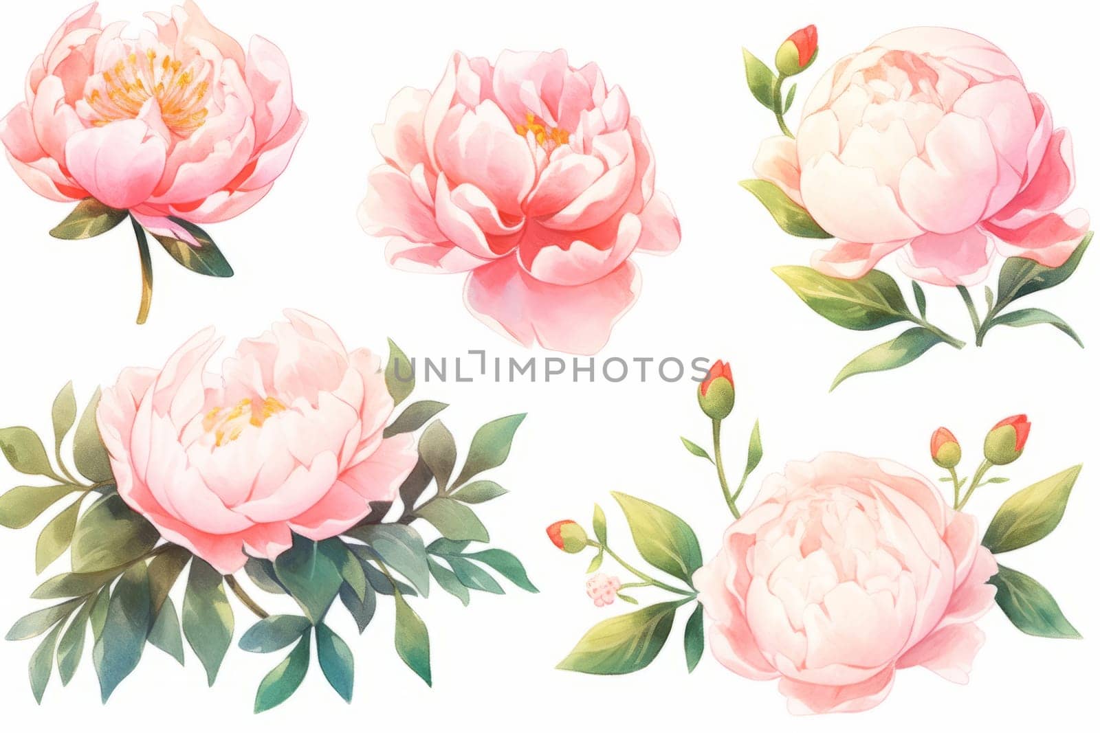 Peony flower hand painted watercolor illustration