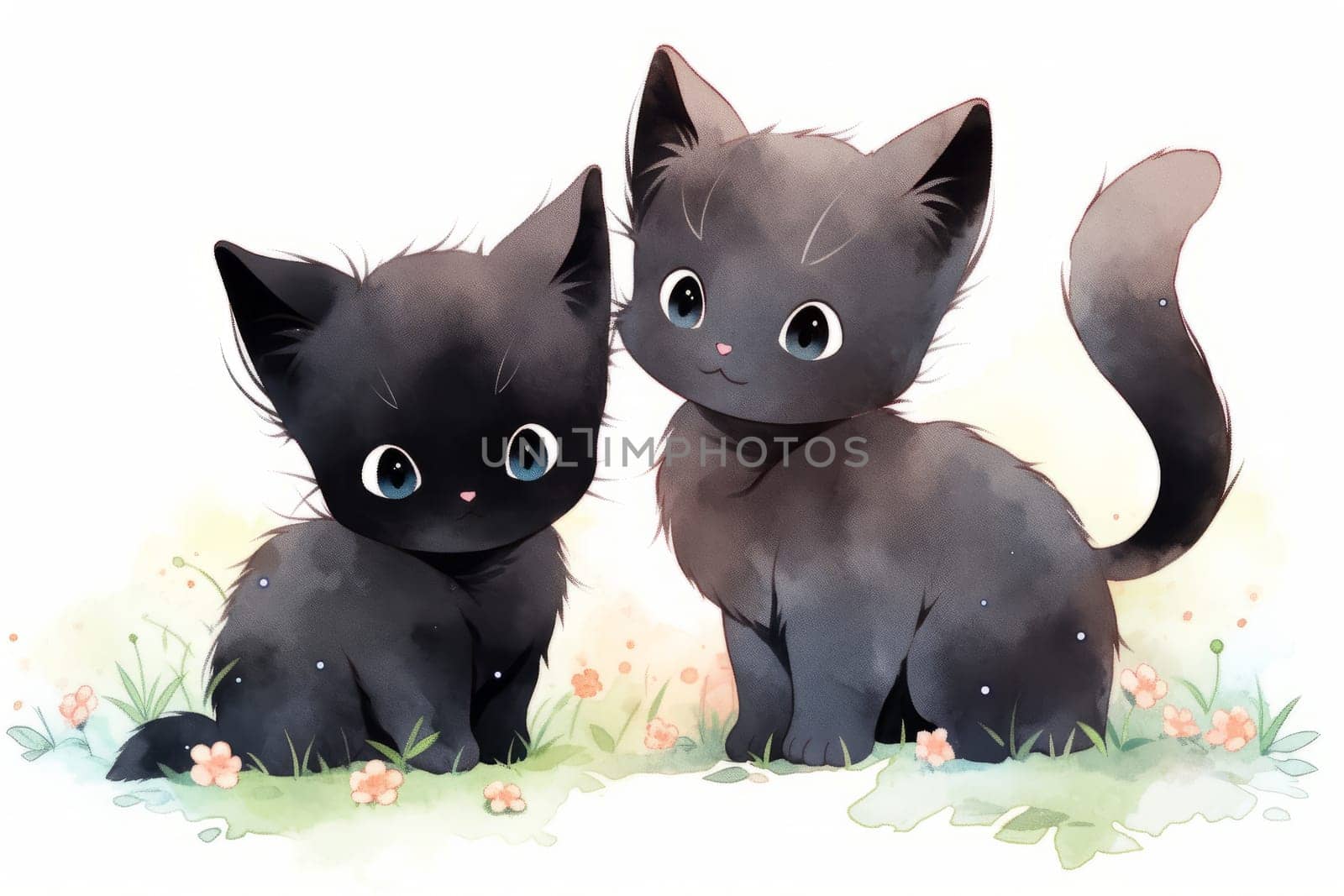 Simple black cute cat watercolor illustration