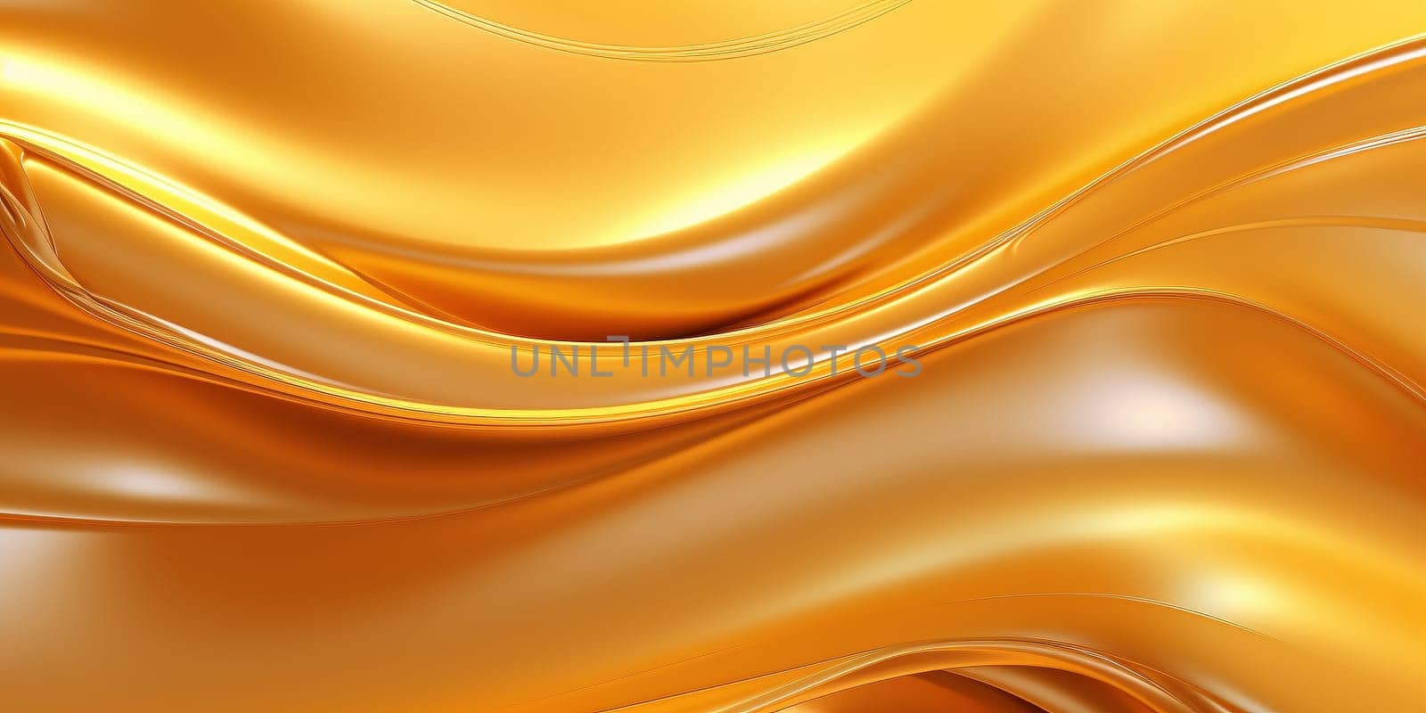 Golden fluid background. Liquid yellow metal wallpaper. Glamour swirl gold texture. 3d wavy flow abstraction. by Artsiom