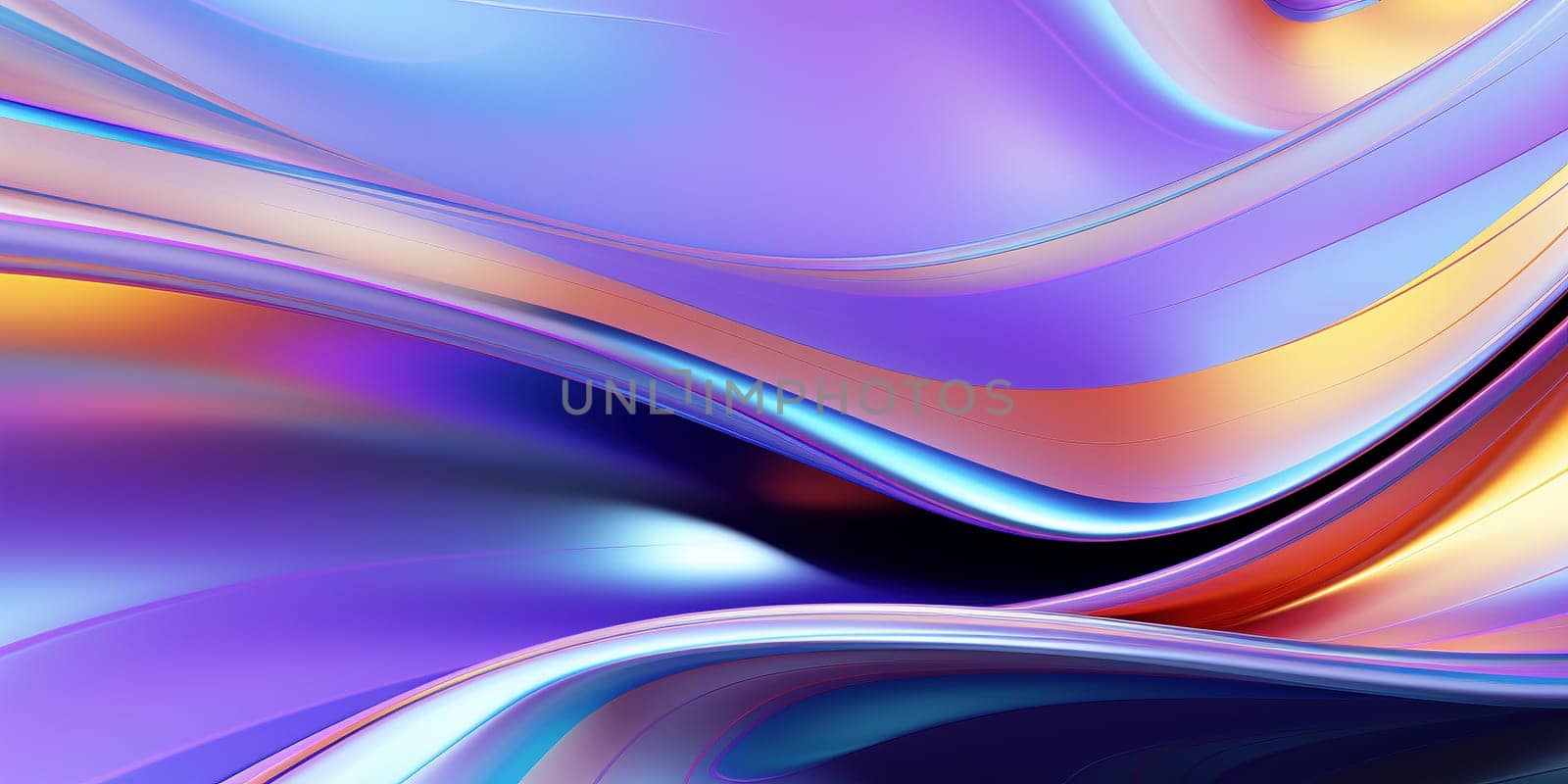 Holographic chrome gradient waves abstract background. Liquid surface, ripples, reflections. 3d render illustration. by Artsiom