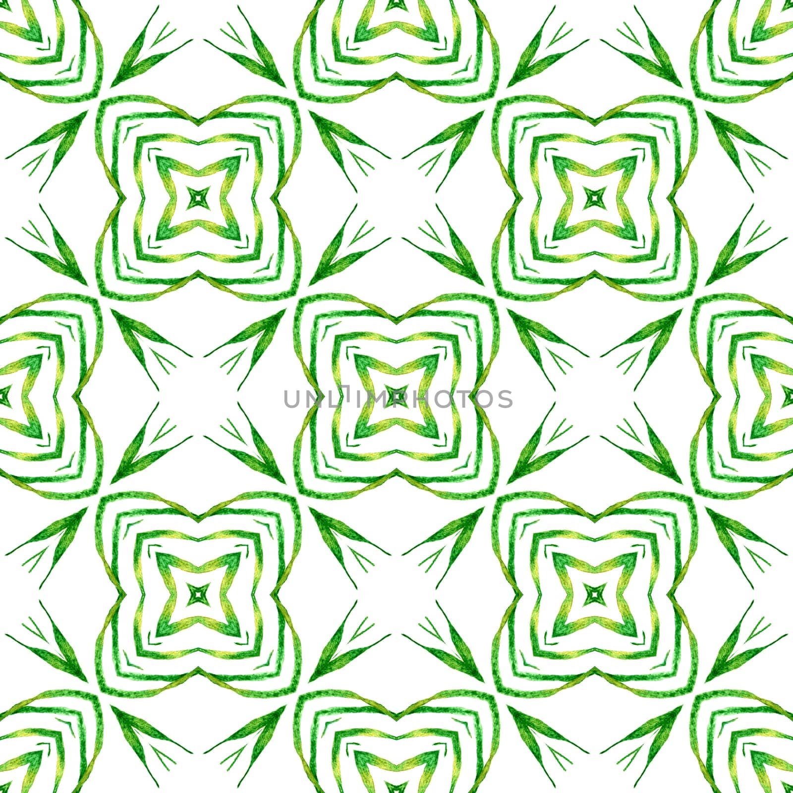 Textile ready quaint print, swimwear fabric, wallpaper, wrapping. Green splendid boho chic summer design. Trendy organic green border. Organic tile.