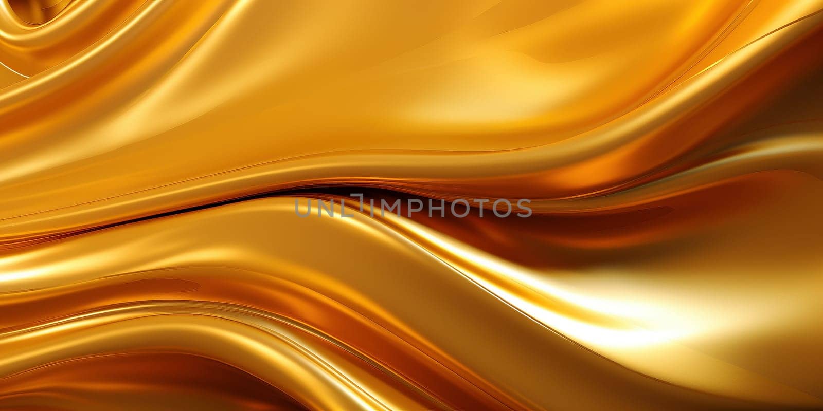 Golden fluid background. Liquid yellow metal wallpaper. Glamour swirl gold texture. 3d wavy flow abstraction