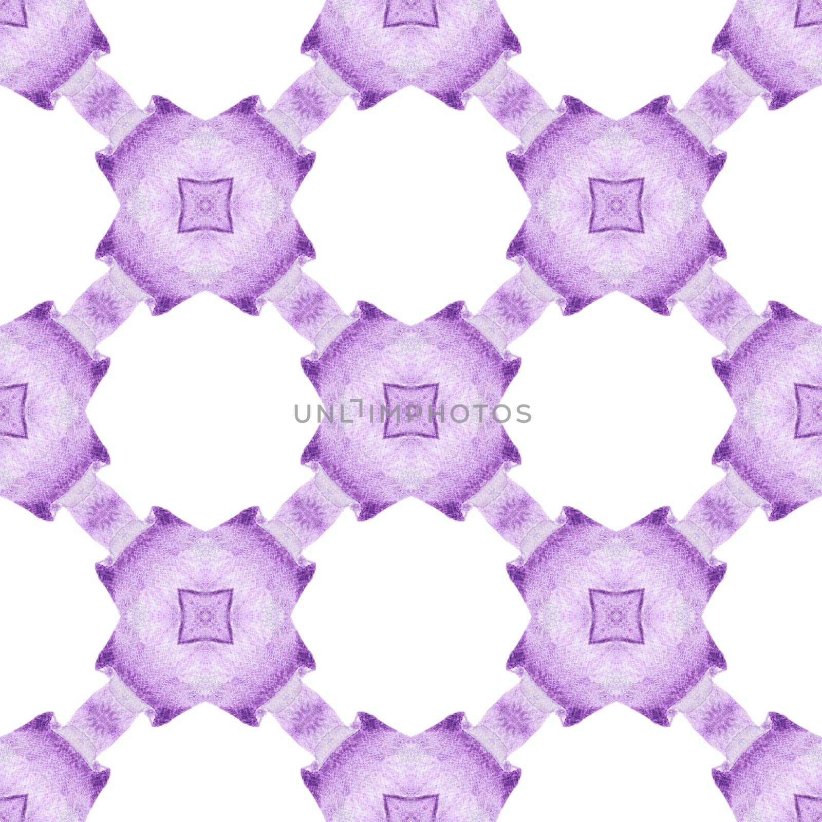 Ethnic hand painted pattern. Purple lovely boho chic summer design. Watercolor summer ethnic border pattern. Textile ready astonishing print, swimwear fabric, wallpaper, wrapping.