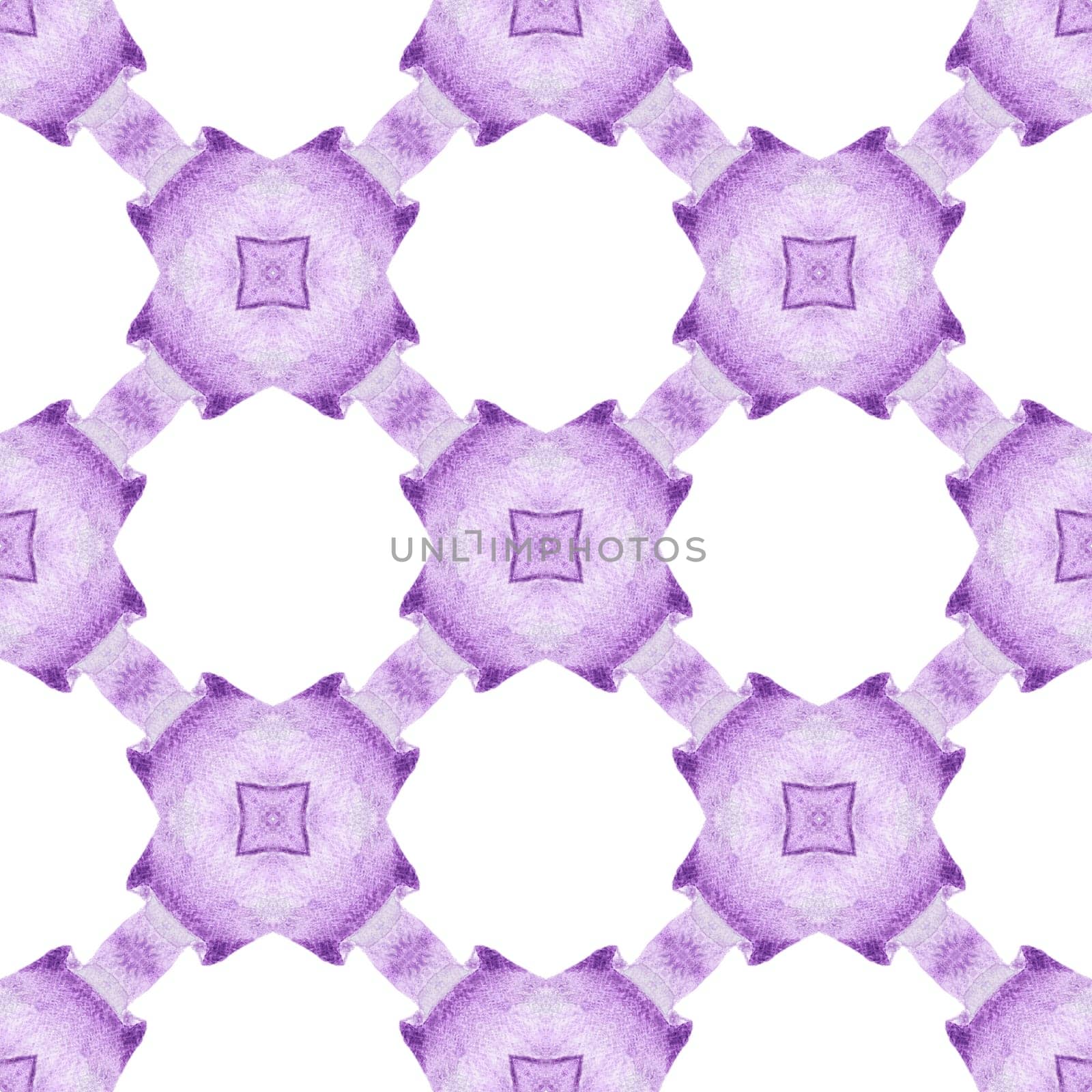 Ethnic hand painted pattern. Purple lovely boho chic summer design. Watercolor summer ethnic border pattern. Textile ready astonishing print, swimwear fabric, wallpaper, wrapping.