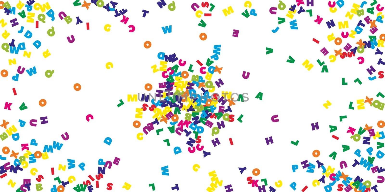 School notebook cover. Colorful childish floating letters of Latin alphabet. Foreign languages study concept. Back to school banner .