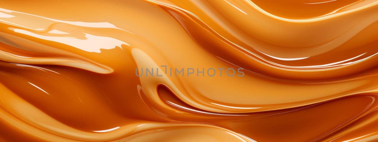 Liquid salted caramel syrup. Background of caramel paste. Texture Close up, top view. by Artsiom