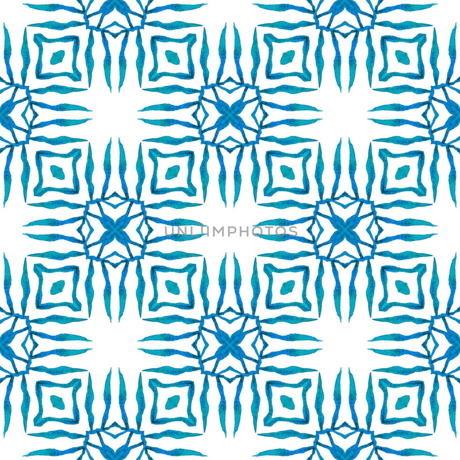 Watercolor medallion seamless border. Blue nice boho chic summer design. Textile ready immaculate print, swimwear fabric, wallpaper, wrapping. Medallion seamless pattern.