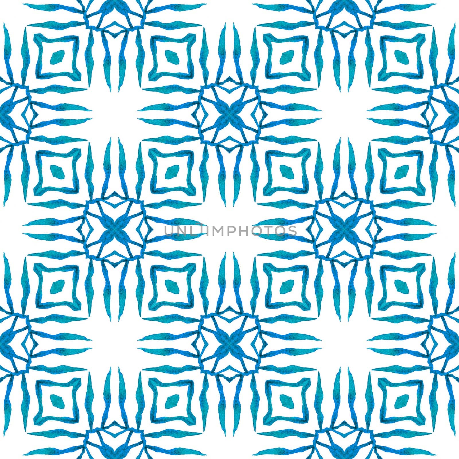 Watercolor medallion seamless border. Blue nice boho chic summer design. Textile ready immaculate print, swimwear fabric, wallpaper, wrapping. Medallion seamless pattern.