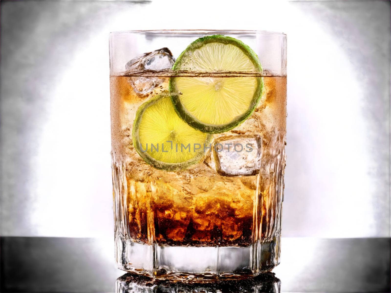 Coffee Tonic A fizzy coffee tonic in a tall glass with ice cubes and. Drink isolated on transparent background.