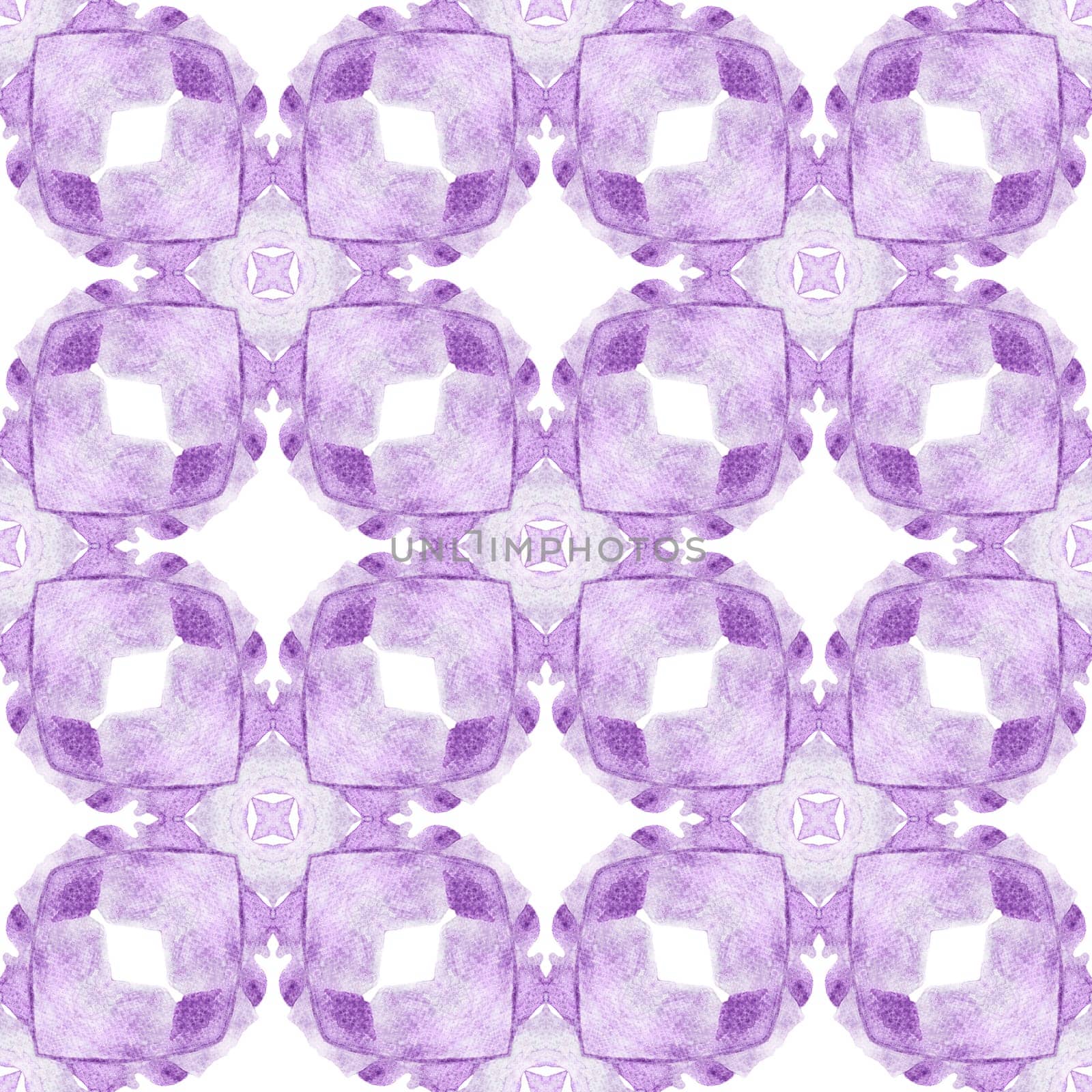 Medallion seamless pattern. Purple delightful boho chic summer design. Watercolor medallion seamless border. Textile ready favorable print, swimwear fabric, wallpaper, wrapping.